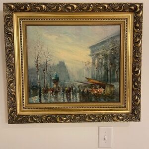 Mid-Century European Impressionist Paris Street Scene. Oil on canvas. Circa 1950
